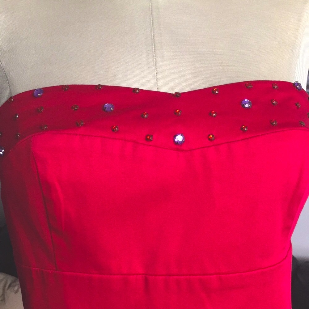 👗Free People Red Strapless JEWELED Dress XS. - Picture 2 of 8